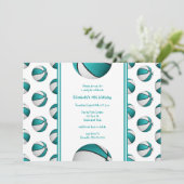 ターコイズ白バスケットボール誕生日_チームパーティー 招待状 (スタンド正面)