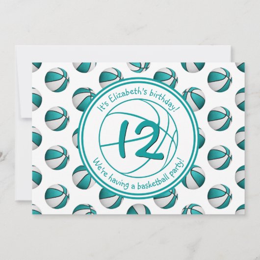 ターコイズ白バスケットボール誕生日_チームパーティー 招待状 (裏面)