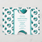 ターコイズ白バスケットボール誕生日_チームパーティー 招待状 (正面/裏面)