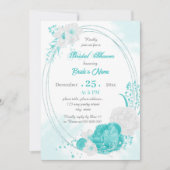 ターコイズ白フローラ幾何学ブライダルシャワー 招待状 (正面)