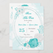 ターコイズ白フローラ幾何学模様 セーブザデート (正面/裏面)