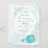 ターコイズ白フローラ幾何結婚型 招待状 (正面)
