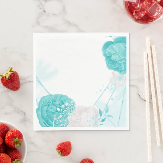 ターコイズ白フローラ結婚ズ スタンダードランチョンナプキン (インサイチュ)
