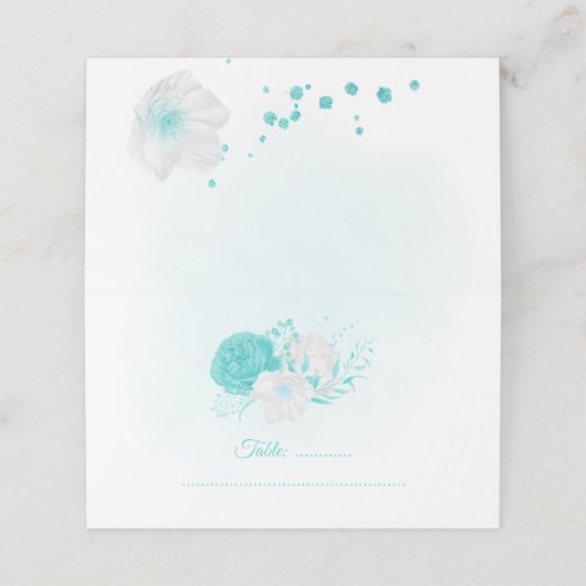 ターコイズ白フローラ結婚ズ プレイスカード (外部開封)