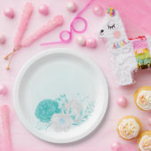 ターコイズ白フローラ結婚ズ ペーパープレート (パーティー)