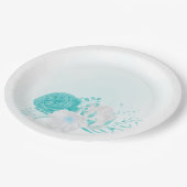 ターコイズ白フローラ結婚ズ ペーパープレート (アングル)