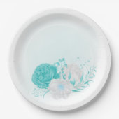 ターコイズ白フローラ結婚ズ ペーパープレート (正面)