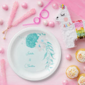 ターコイズ白フローラ結婚ズ ペーパープレート (パーティー)