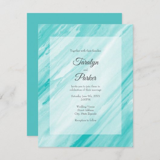 ターコイズ白抽象芸術 招待状 (正面/裏面)