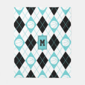 ターコイズ白黒のテーマアーガイル フリースブランケット (正面)