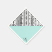 ターコイズ白黒アステカトバルモノグラム スタンダードカクテルナプキン (角)