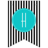ターコイズ白黒ストライプハッピーバースデー  バンティングフラッグ (第2の旗)