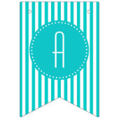 ターコイズ白黒ストライプハッピーバースデー  バンティングフラッグ (第3の旗)