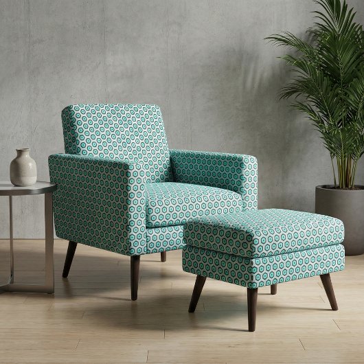 ターコイズ白黒ハニカム形状パターン ファブリック