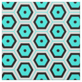 ターコイズ白黒ハニカム形状パターン ファブリック (見本)