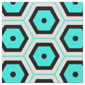 ターコイズ白黒ハニカム形状パターン ファブリック (クローズアップ)