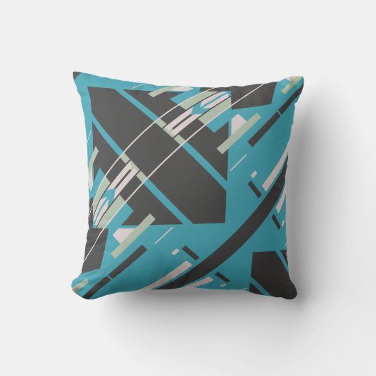 ターコイズ白黒対角サウスウエストアートルック クッション (正面)
