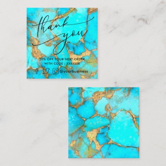 ターコイズ石感謝してい割引カード スクエア名刺 (正面/裏面)