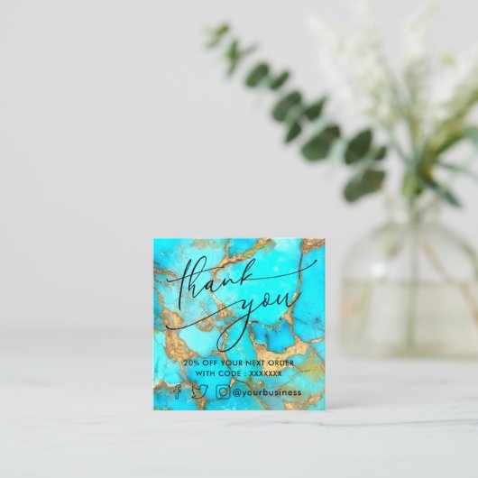 ターコイズ石感謝してい割引カード スクエア名刺 (スタンド正面)