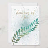 ターコイズ空白のと金ゴールドの熱帯考える葉の~ 案内状 (正面)