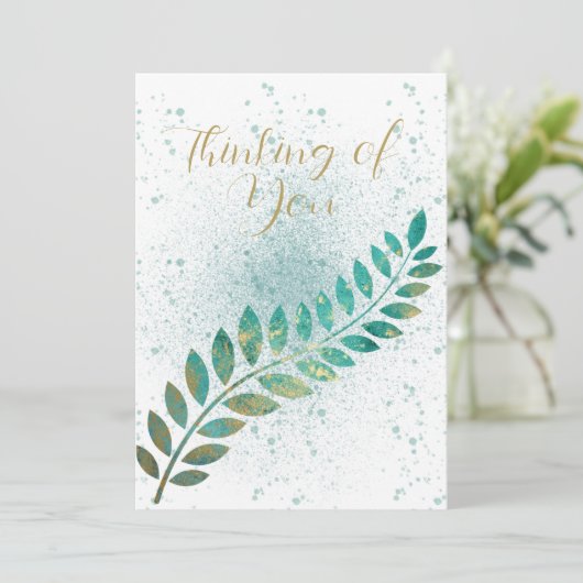 ターコイズ空白のと金ゴールドの熱帯考える葉の～ 案内状 (スタンド正面)