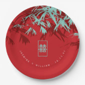 ターコイズ竹葉のダブル中国のシ結婚ス ペーパープレート (正面)