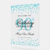 ターコイズ紙吹雪グリッター90th誕生日へようこそ アクリルサイン (傾斜)