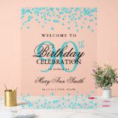 ターコイズ紙吹雪グリッター90th誕生日へようこそ アクリルサイン (ウェディング)