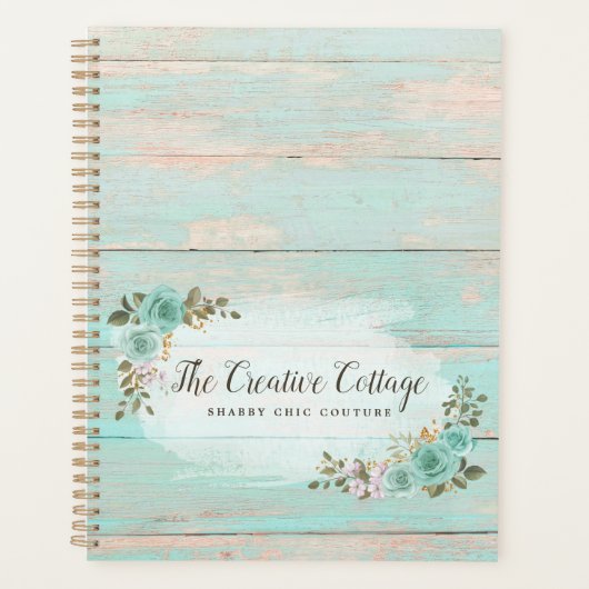 ターコイズ素朴ウッドファームハウスフローラバラシック プランナー手帳 (正面)