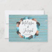 ターコイズ素朴ウッドフェザーアローウェディングRSVP 出欠カード (裏面)