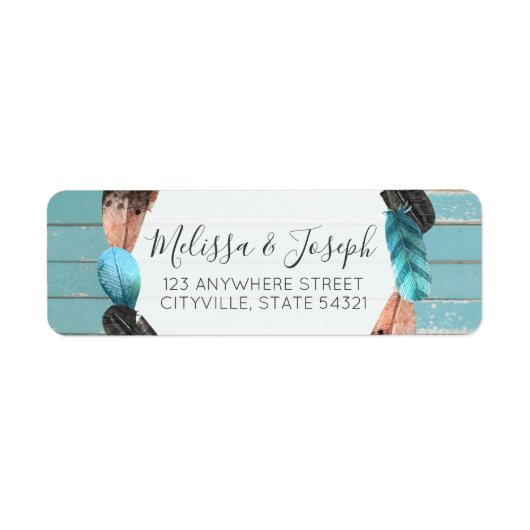 ターコイズ素朴ウッドフェザーボホ差出人住所 ラベル (正面)