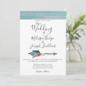 ターコイズ素朴ウッドフェザー結婚式招待状 招待状 (スタンド正面)