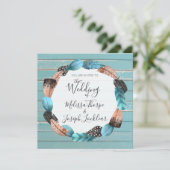 ターコイズ素朴ウッドフェザー結婚式招待状 招待状 (スタンド正面)