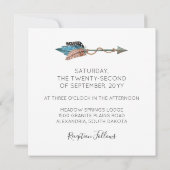 ターコイズ素朴ウッドフェザー結婚式招待状 招待状 (裏面)