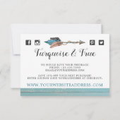 ターコイズ素朴ウッド羽毛矢印サンキューカード 招待状 (裏面)