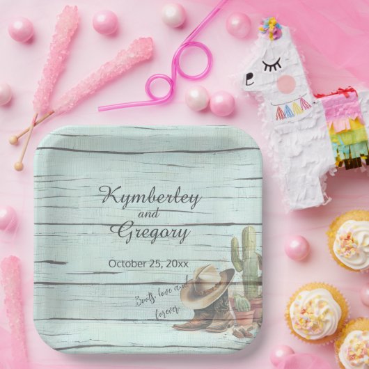 ターコイズ素朴カントリーウエスタンブーツハット ペーパープレート (パーティー)