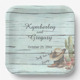 ターコイズ素朴カントリーウエスタンブーツハット ペーパープレート