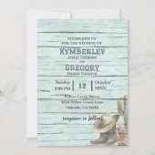 ターコイズ素朴カントリーウエスタンブーツハット 招待状 (正面)