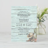 ターコイズ素朴カントリーウエスタンブーツハット 招待状 (スタンド正面)