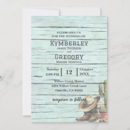 ターコイズ素朴カントリーウエスタンブーツハット 招待状