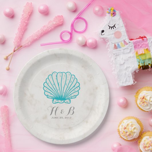 ターコイズ素朴シーシェ結婚ル ペーパープレート (パーティー)