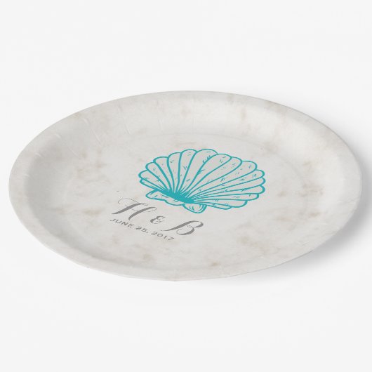 ターコイズ素朴シーシェ結婚ル ペーパープレート (アングル)