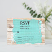 ターコイズ素朴スターフィッシュウェディングRSVPカード 出欠カード (スタンド正面)