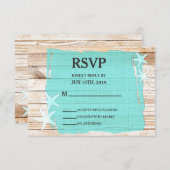 ターコイズ素朴スターフィッシュウェディングRSVPカード 出欠カード (正面/裏面)