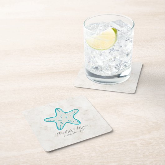 ターコイズ素朴ヒトデ結婚ィス スクエアペーパーコースター (インサイチュ)