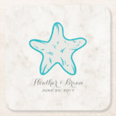 ターコイズ素朴ヒトデ結婚ィス スクエアペーパーコースター (正面)