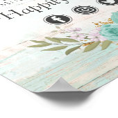 ターコイズ素朴フローラ結婚のハッシュタグ写真の署名 ポスター (角)