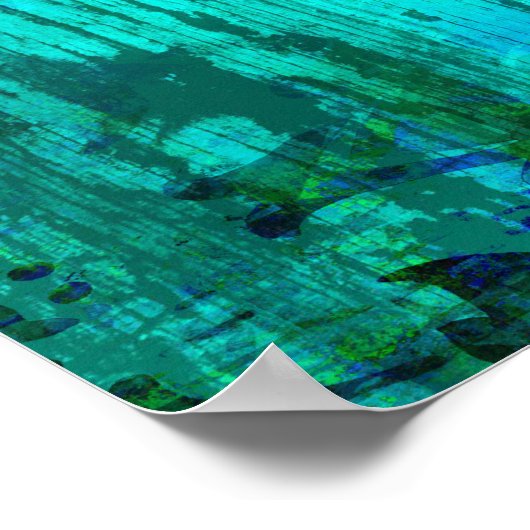 ターコイズ素朴フローラ風化木目 ポスター (角)