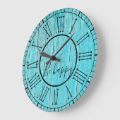 ターコイズ素朴ブルーウッドビーハッピー引用文 ラージ壁時計 (傾斜)