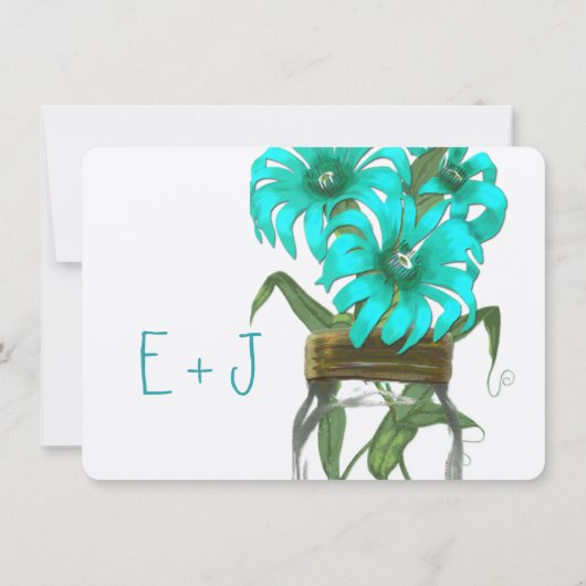 ターコイズ素朴ミントフローラメイスンジャー結婚ズ 招待状 (裏面)